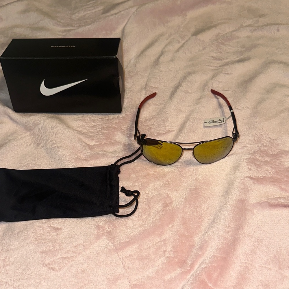 Nike Men's Sunglasses with Yellow Lenses and Red Accents